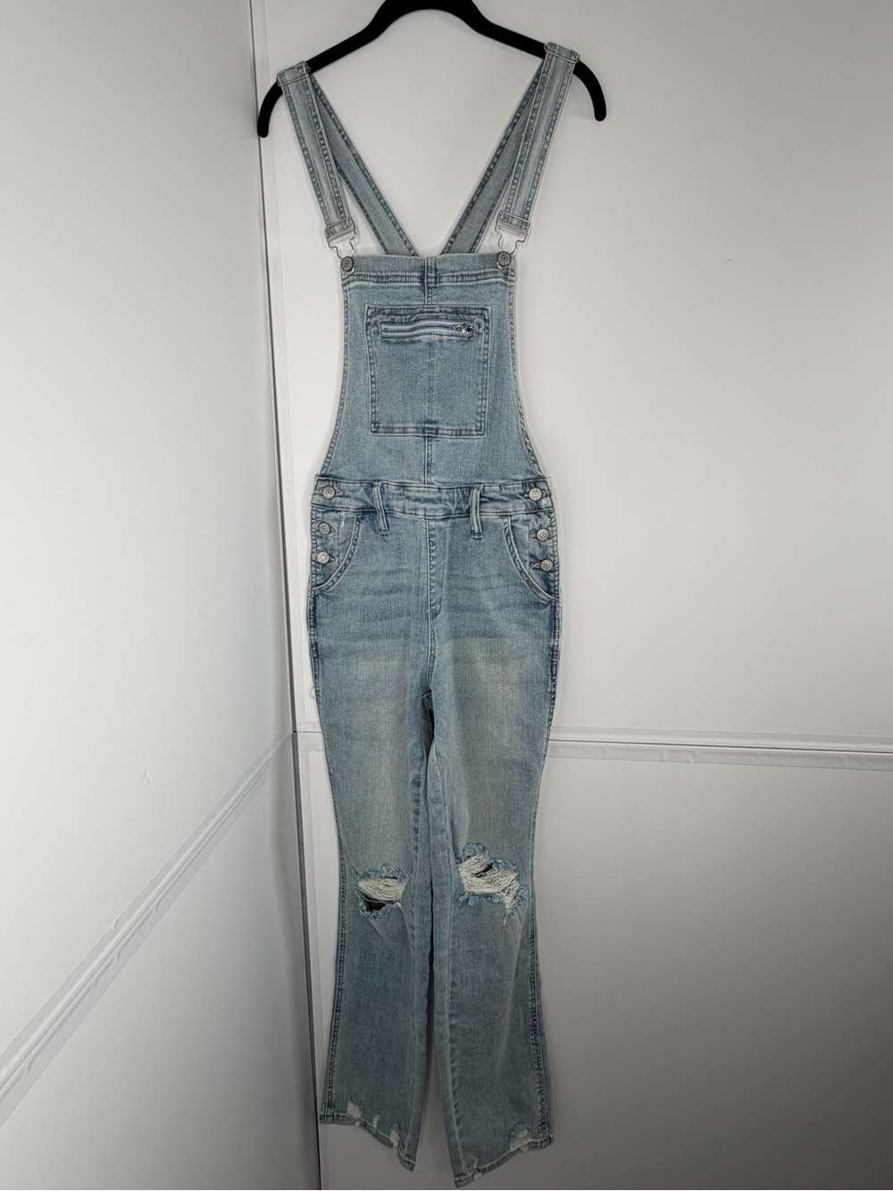 NWT Judy Blue Distressed Straight Leg Denim Overalls Light Wash Size Small